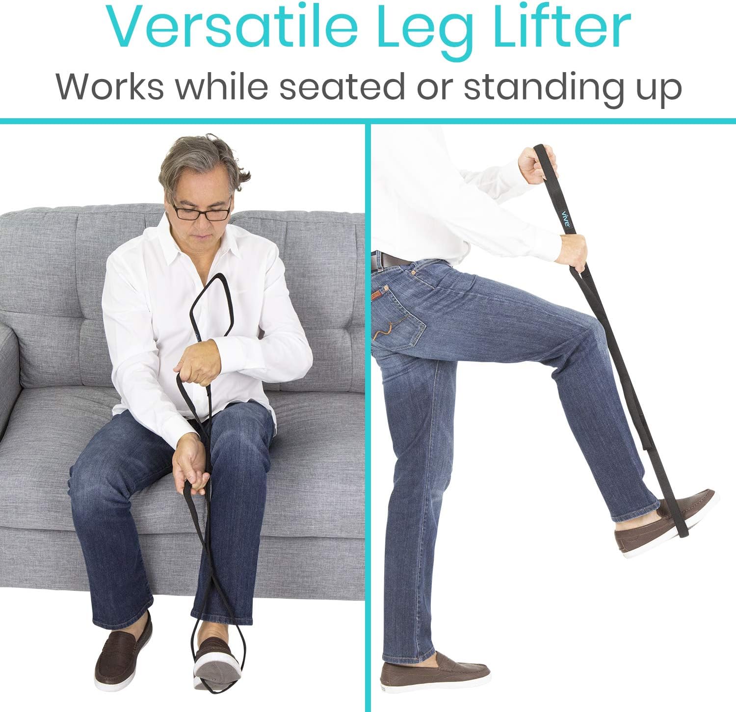 Vive Multi-Loop Leg Lifter Strap (41 Inches) - Rigid for Getting in and Out of Bed, Couch, Car and Wheelchair - Hip and Knee Surgery Recovery Kit with Hand Grips - for Adults, Elderly, Women and Men