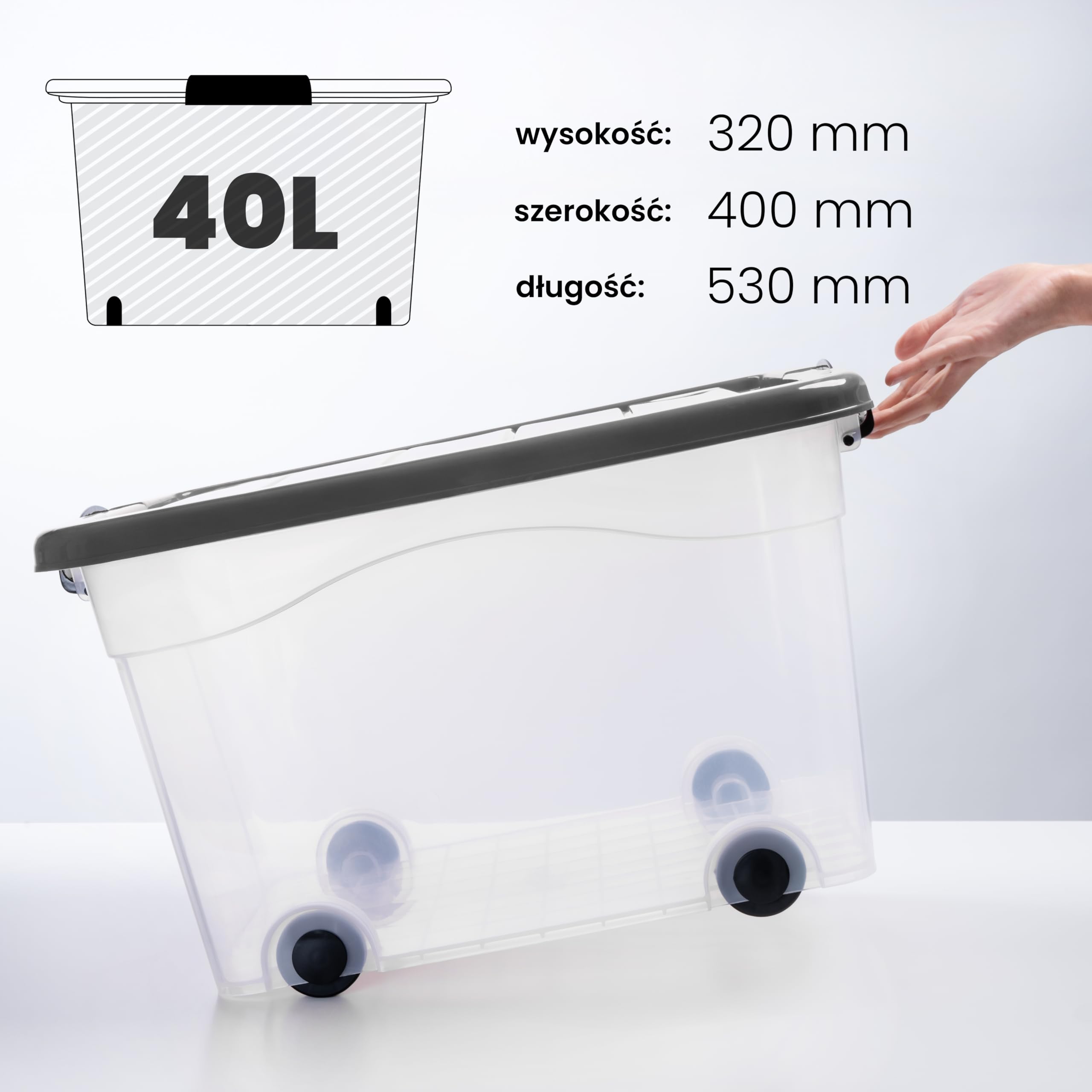 KONZEPT Aufbewahrungsbox mit Deckel & Rollen Set 3 Stk. 53X40x32cm 40L, Transparent, Stapelboxen mit Deckel, Vielseitig Einsetzbar zu Hause & Büro