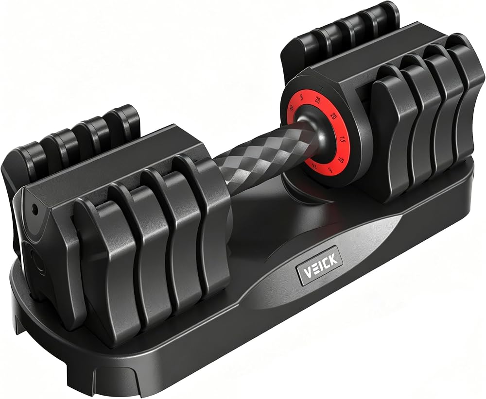 25lb Adjustable Dumbbell Set, Quick Dial with Non Slip Handle, Stand | 1 Second Weight Change, Double Safety Buckles, Space Saving, Full Body Workout, Home Gym