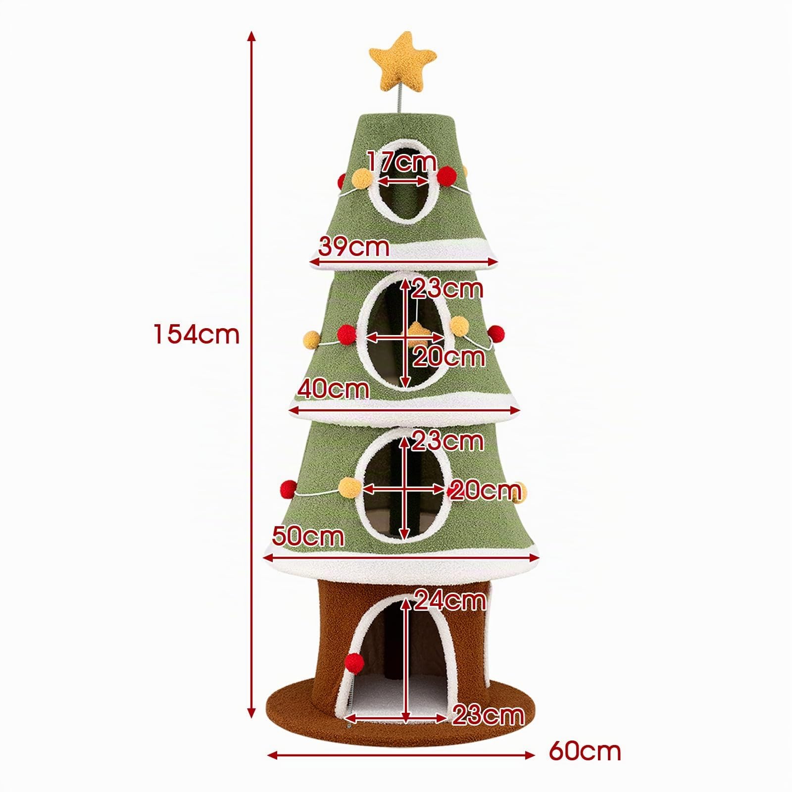 GYMAX 154 cm Árbol de Navidad para Gatos, Torre Multinivel para Gatitos con 4 Condominios, Alfombra Rascadora de Sisal, Juguete Colgante y de Resorte, Mueble de Escalada para Gatos (Estilo 5)