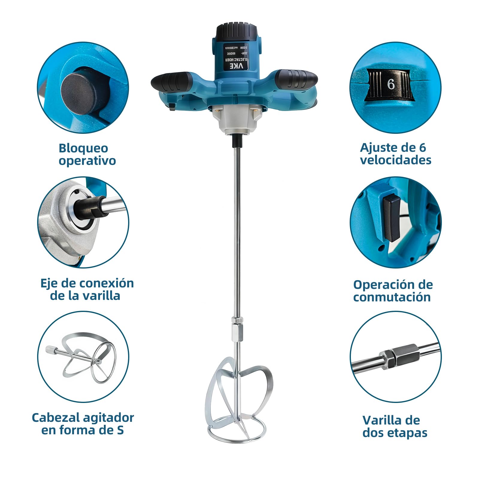VKE Mezcladora de Mortero 2400W, Boîte à 6 Vitesses avec Sac de Rangement