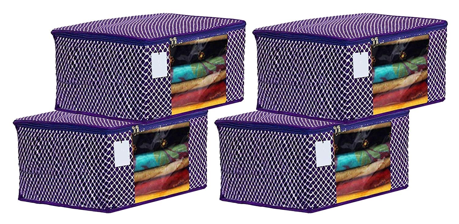 Home Style India Cotton Saree Cover/Saree Bag/Storage Bag with Transparent Window, Extra Large (PACK OF 4, Purple) (B08L3DNBYC) Amazon Price History, Amazon Price Tracker