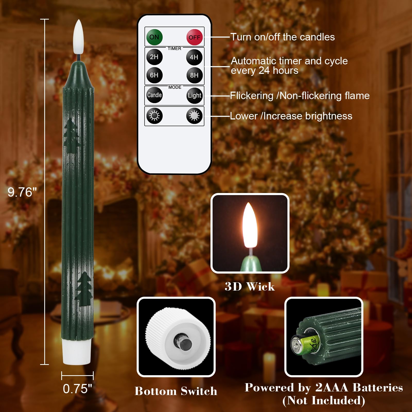 Wondise Candele natalizie senza fiamma, con telecomando e timer, candele a LED in vera cera 3D con stoppino 3D dipinto, 6 confezioni per decorazioni natalizie (1,9 x 24,9 cm)