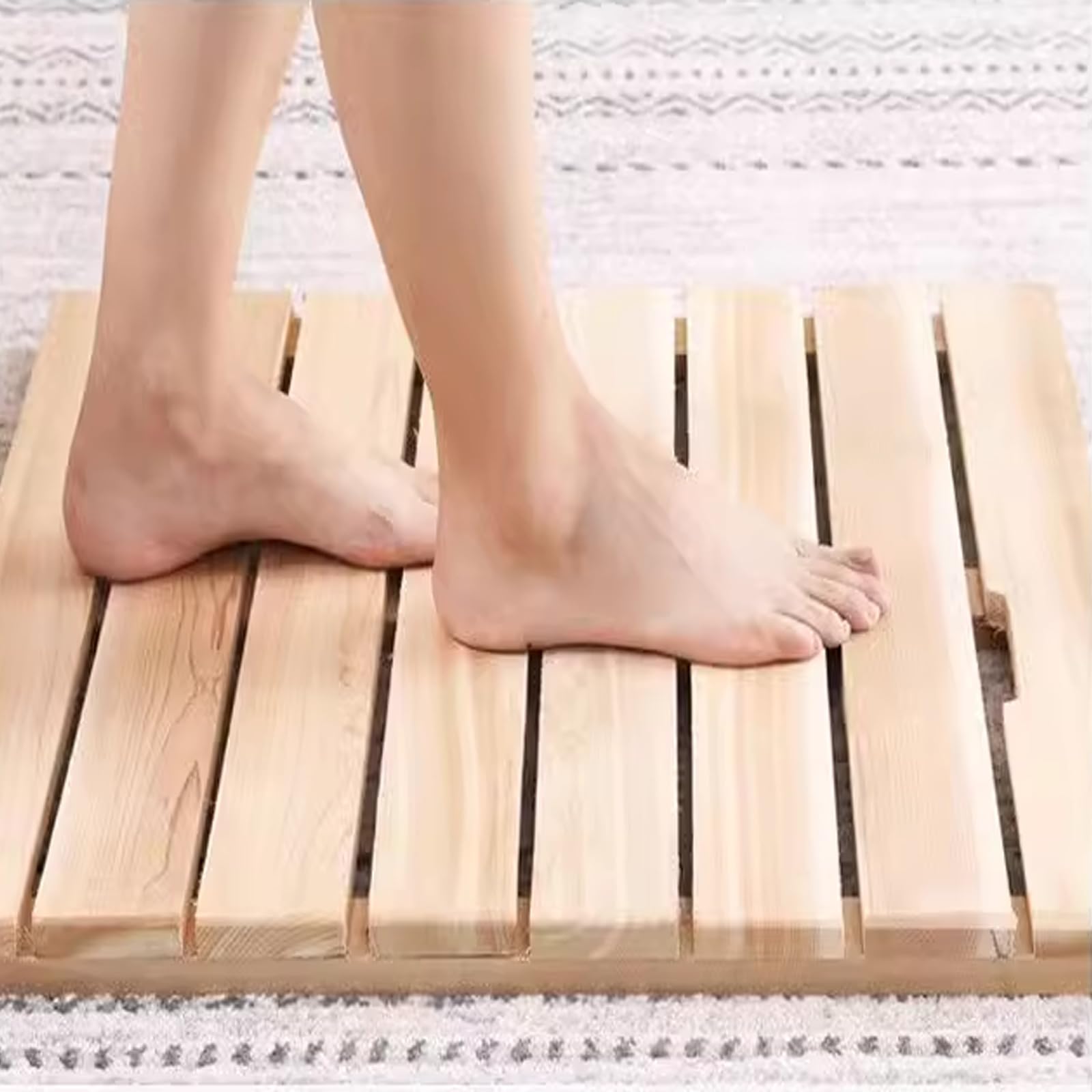 Genérico Alfombrilla de baño de Madera Antideslizante - Felpudo de Ducha de bambú Natural, Rectangular, con Patas Antideslizantes (60 x 110 cm/24 x 43 Pulgadas) para Mayor Seguridad y Comodidad en el
