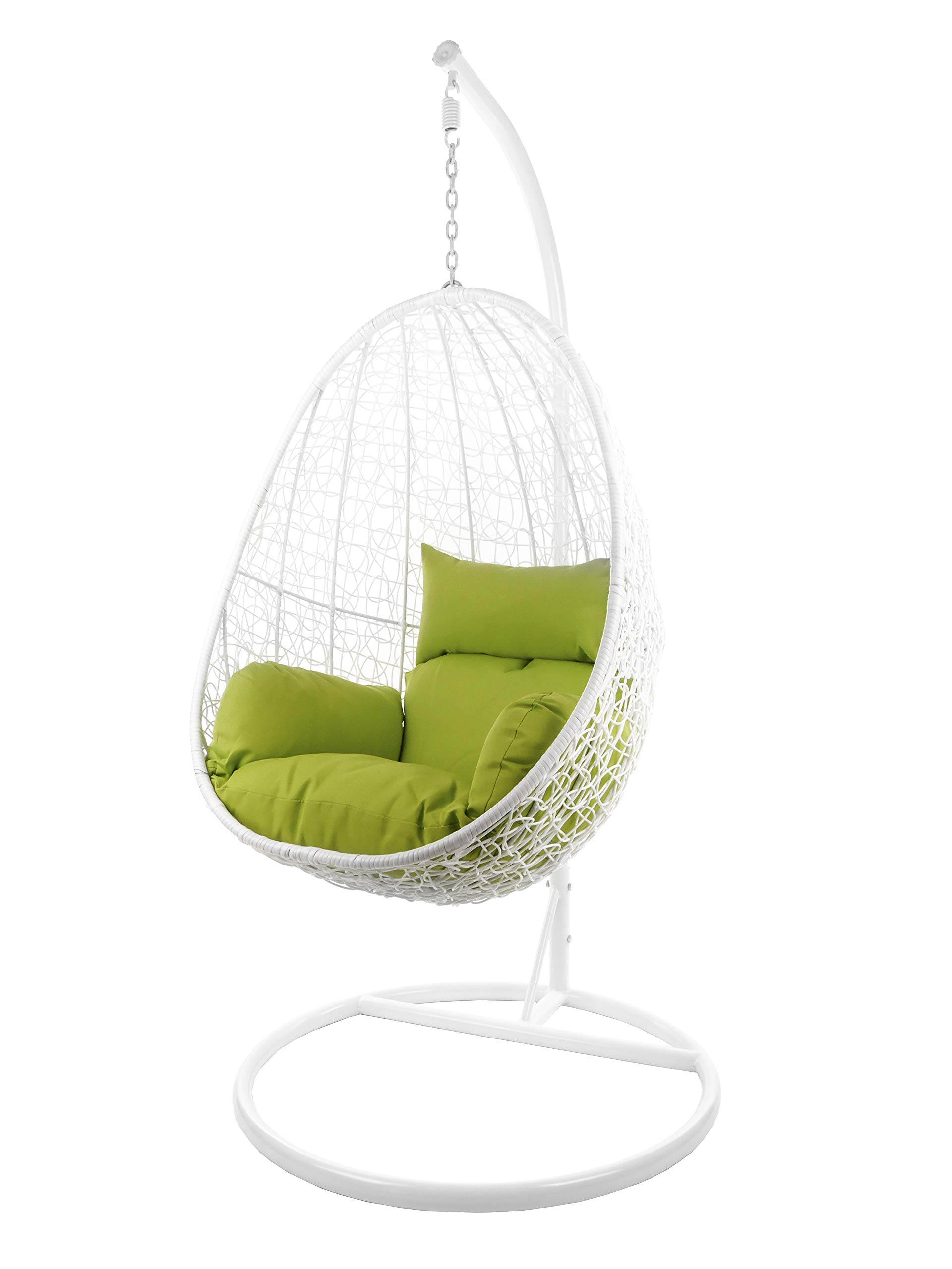 Set completo di poltrona sospesa CAPDEPERA con cuscino per seduta, Swing Chair, polyrattan, mobili in rattan, poltrona lounge, mobili da salotto (bianco / verde nido (6068 mele)