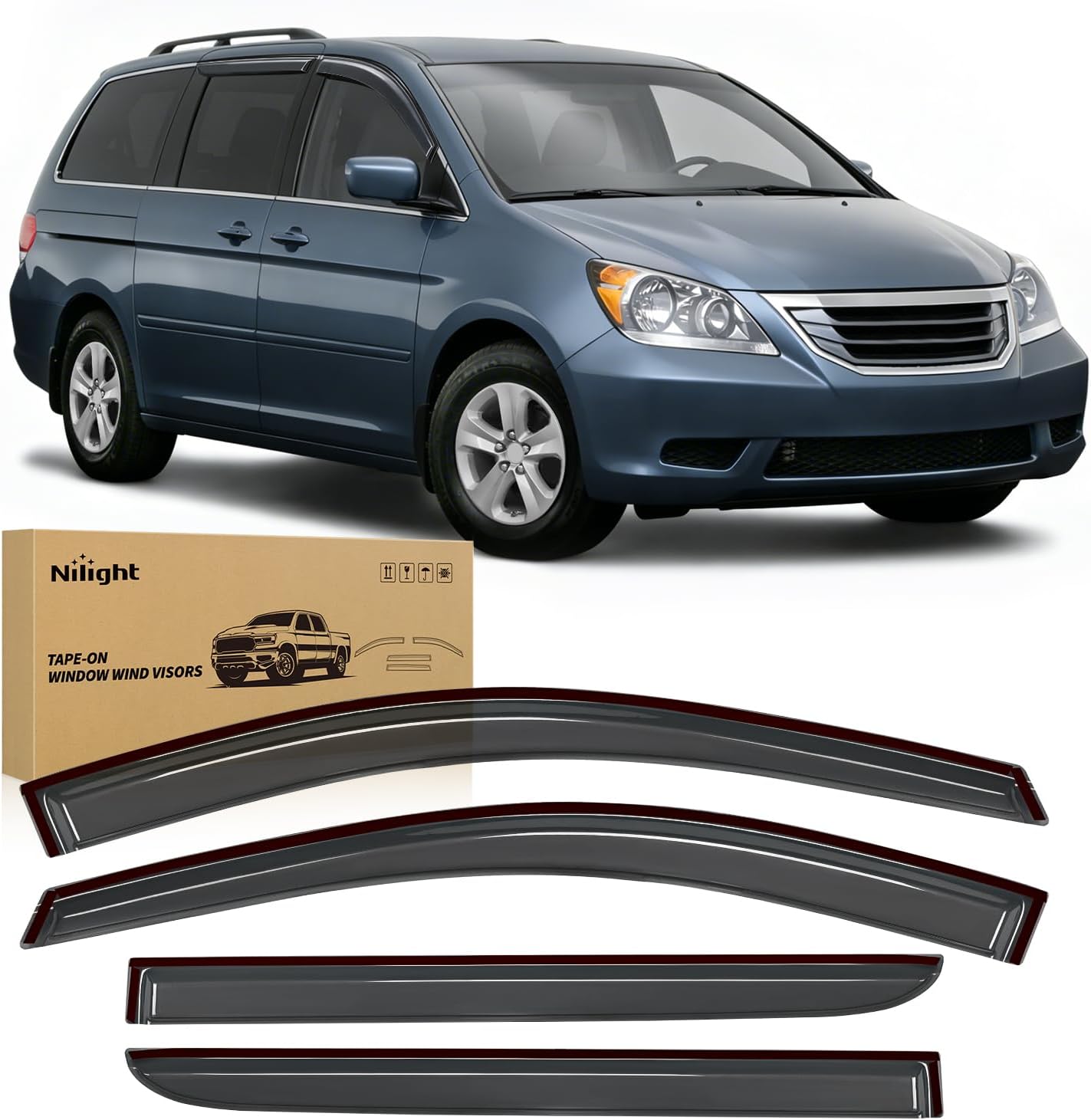 Nilight Window Visors Rain Guards for Honda Odyssey 2005 2006 2007 2008 2009 2010, Outside Mount Window Deflectors for Fresh Air Circulation, Crack Window Open in Rain, Smoke Tinted, 4PCS