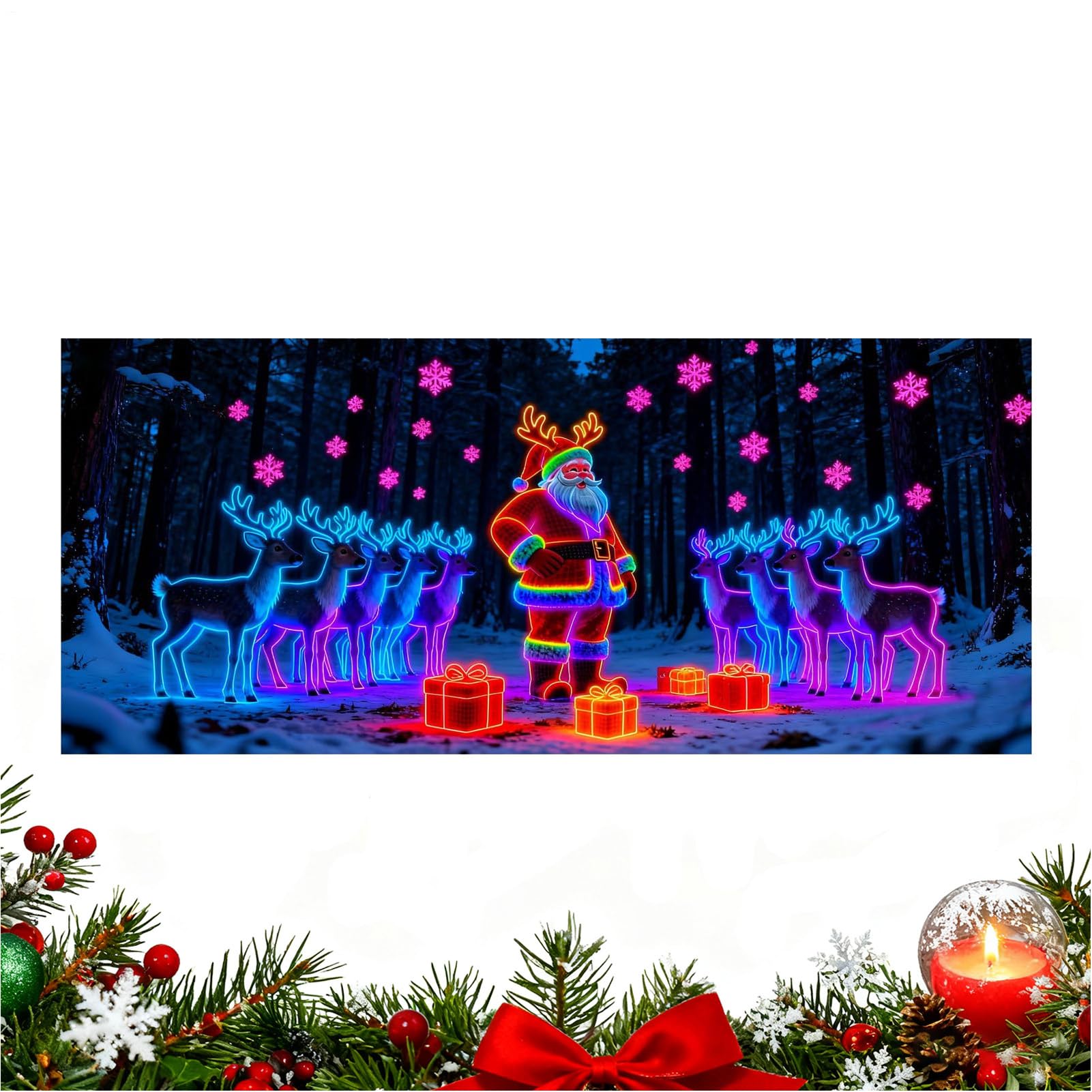 Toile de Noël pour porte de garage fluorescente avec motifs festifs pour mur et porche