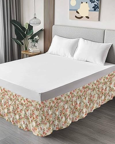 Miniatura 3 de Falda de cama clásica de flores, tamaño California King, caída de 18 pulgadas, ajustable y elástica, faldas de cama plisadas de lujo con volantes