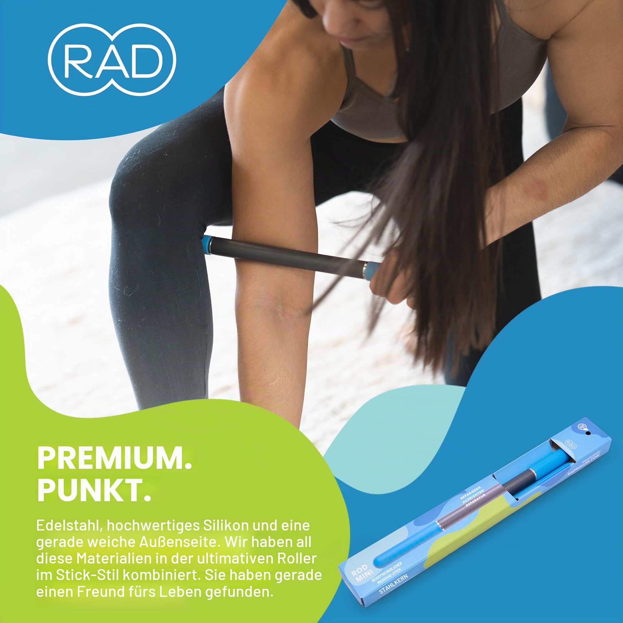 RAD Rod Mini Faszienstick ✓ Premium Faszienstick I Massagestab mit Stahlkern ✓ Selbstmassage, Beweglichkeit und Erholung