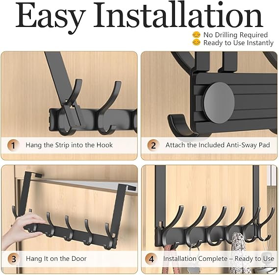 Over The Door Hook with 12 Hooks, Heavy Duty 20kg, No Drilling Over Door Hanger, Rust Resistant Aluminium Door Hook Rack, Space Saving Coat & Towel Rack for Bathroom, Bedroom, Kitchen, Grey