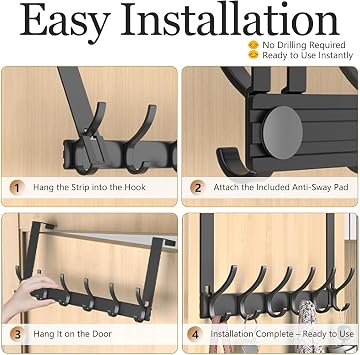 Over The Door Hook with 12 Hooks, Heavy Duty 20kg, No Drilling Over Door Hanger, Rust Resistant Aluminium Door Hook Rack, Space Saving Coat & Towel Rack for Bathroom, Bedroom, Kitchen, Grey