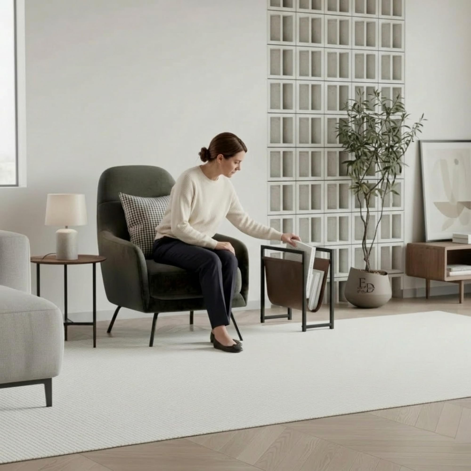 EMIDECO Porte-revues métal noir cuir marron foncé – Range magazines design moderne – Support journaux livres – Rangement gain de place salon bureau – Porte magazine élégant