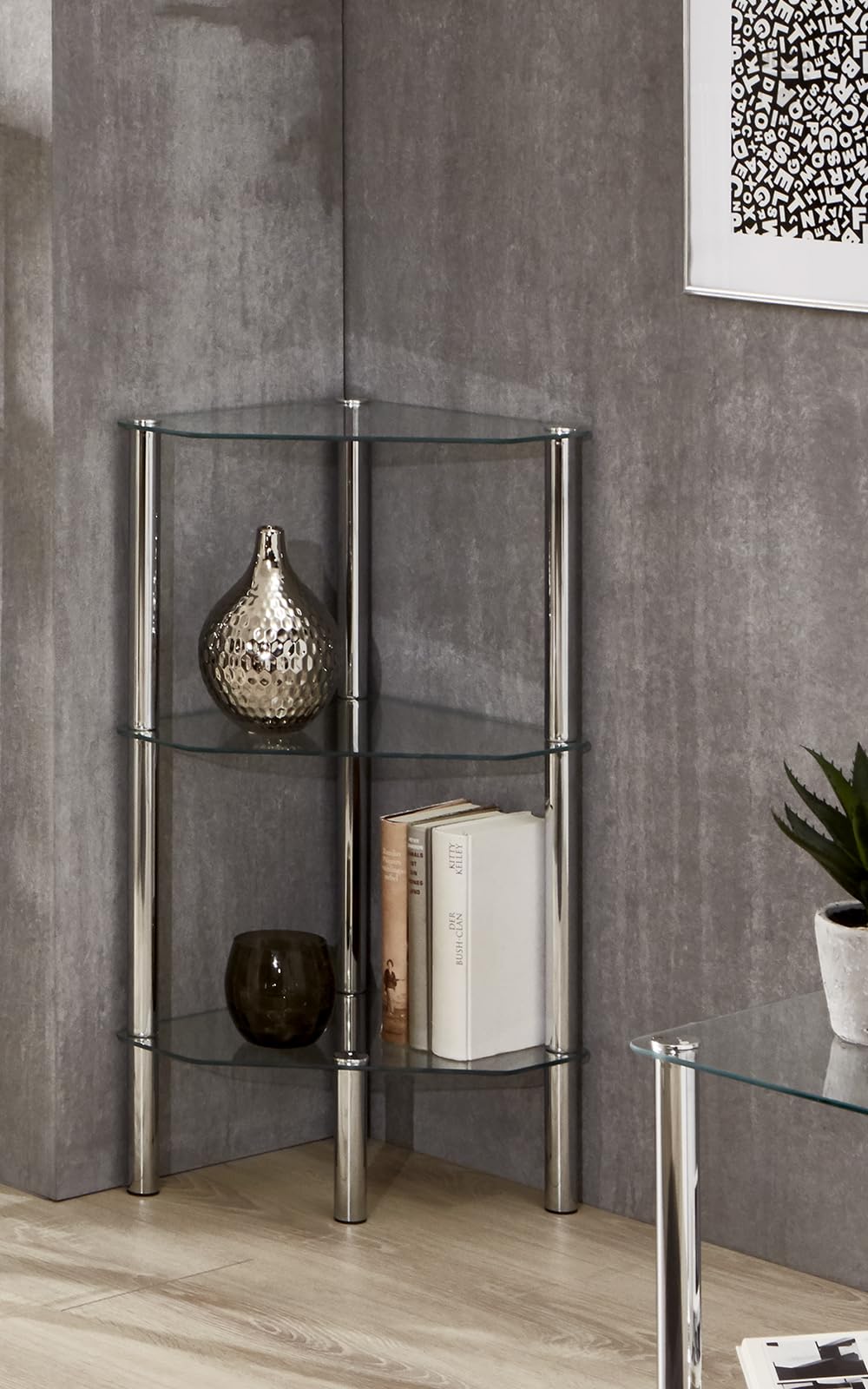 HAKU Estante cromo, Metal, cristal de seguridad - Dim.: AN 45 cm x AL 77 cm x P 32 cm, Estilo: Moderno