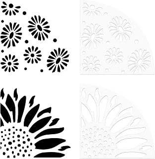 CRASPIRE 2Pcs Sunflower Sleeve Stencils Acrylic Tie Dyeing Stencils Bleached Shirt Template Flower Painting Reusable Fan DIY for Scrapbooking Art Craft Wood Canvas Paper Fabric Floor Wall Furniture