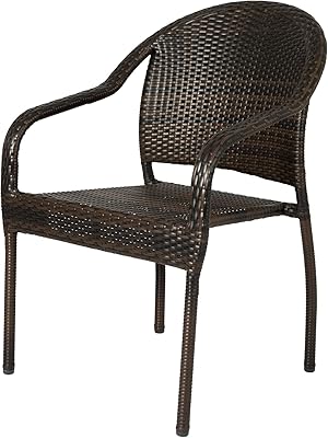 Patio Sense 63490 Rhodos Cafe Stacking Chairs in Mocha All Weather Wicker Construction No Assembly Lightweight for Indoor & Outdoor - Set of 4