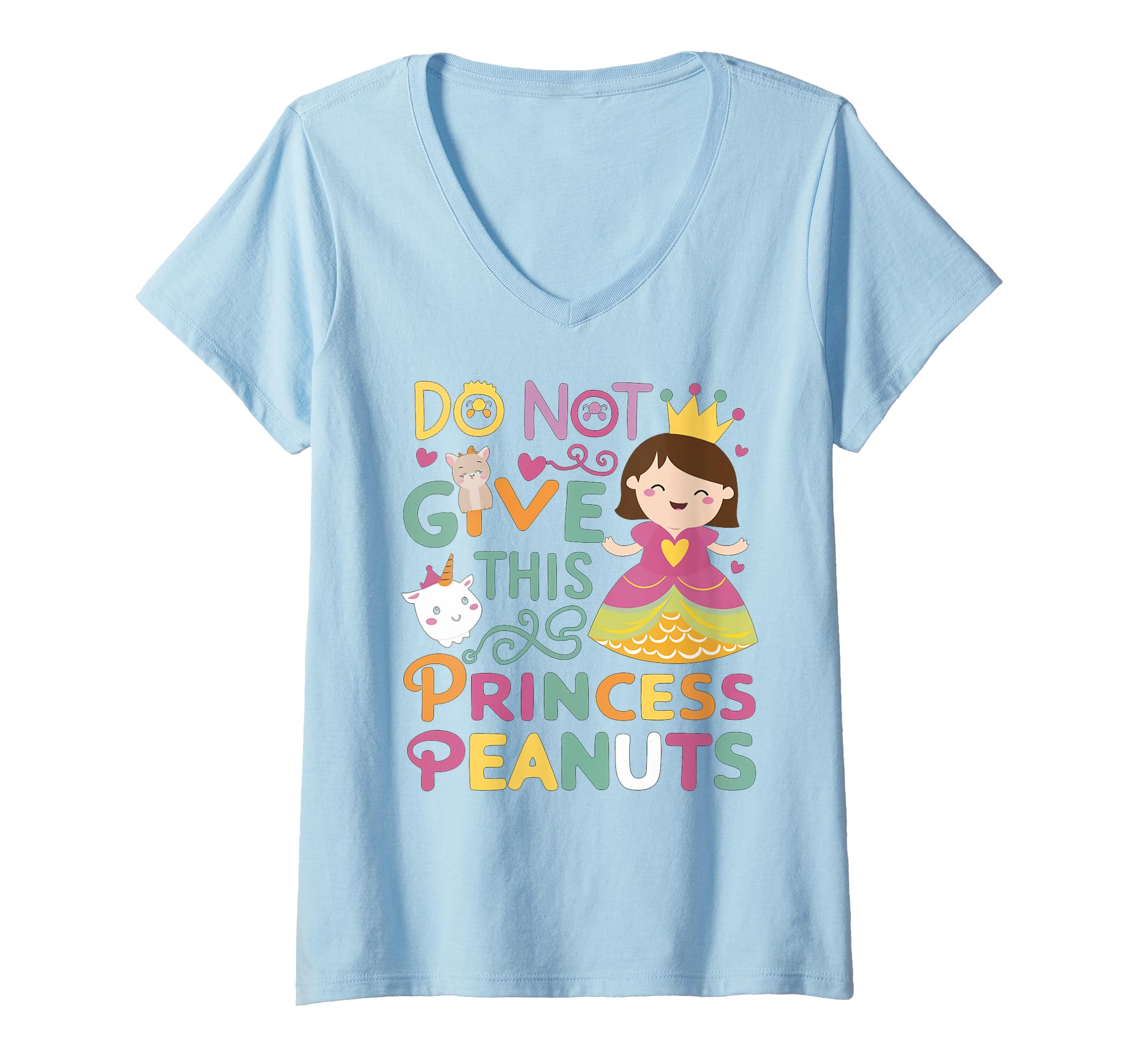 Peanuts Allergies Warning Cartoon Cute Outfit Mujer Traje de princesa de la escuela primaria y la alergia al maní Camiseta Cuello V