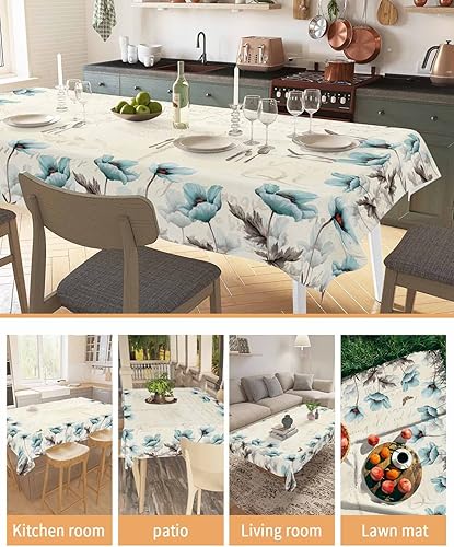 Miniatura 4 de Mantel floral de tulipanes verde azulado impermeable para mantel redondorectangularovaladocuadrado de 60 x 84 pulgadas, mantel para otoño, baby