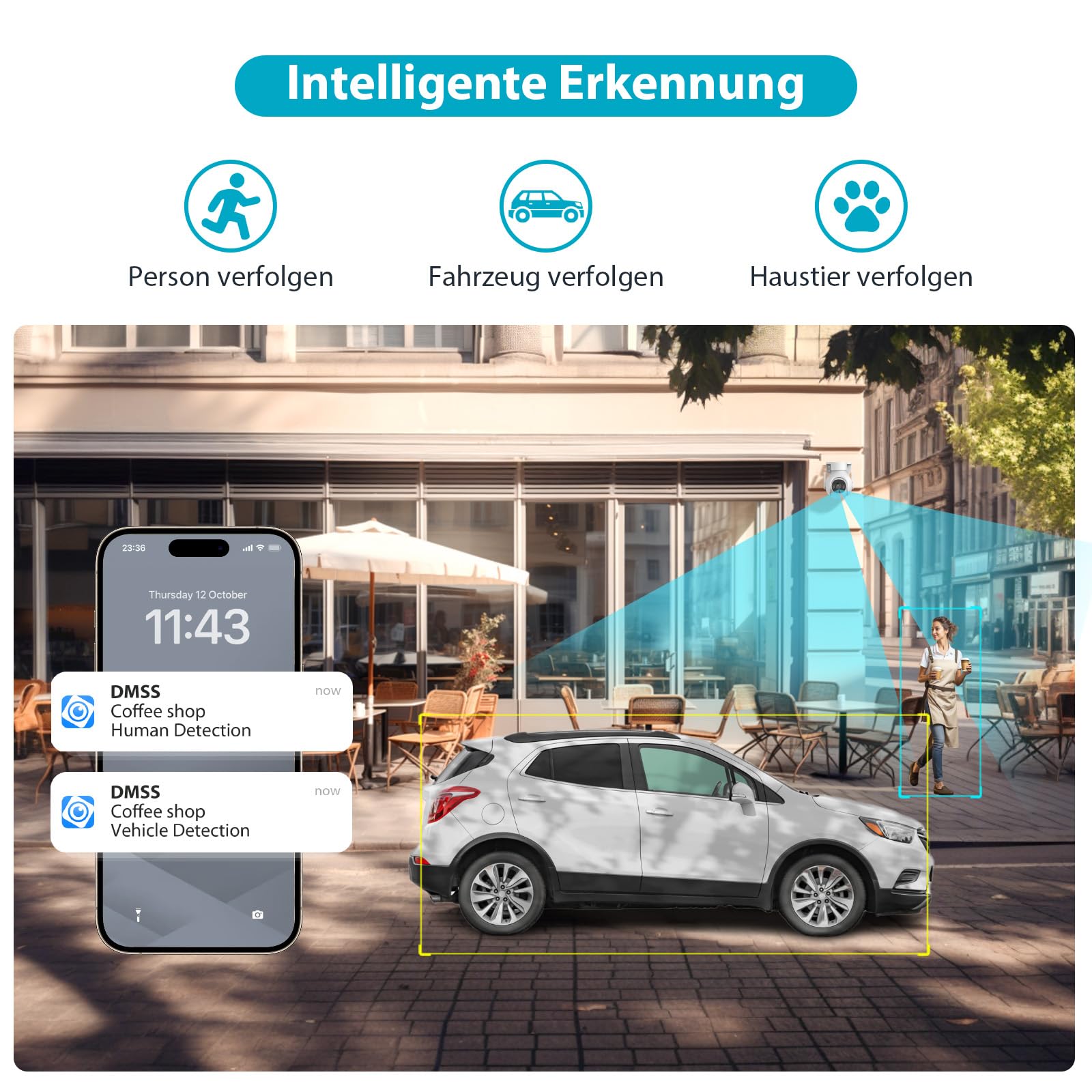 DAHUA Videocamera sorveglianza da esterno PT IP/Wi-Fi Smart Dual Light 3MP con deterrenza attiva e audio bidirezionale P3B-PV