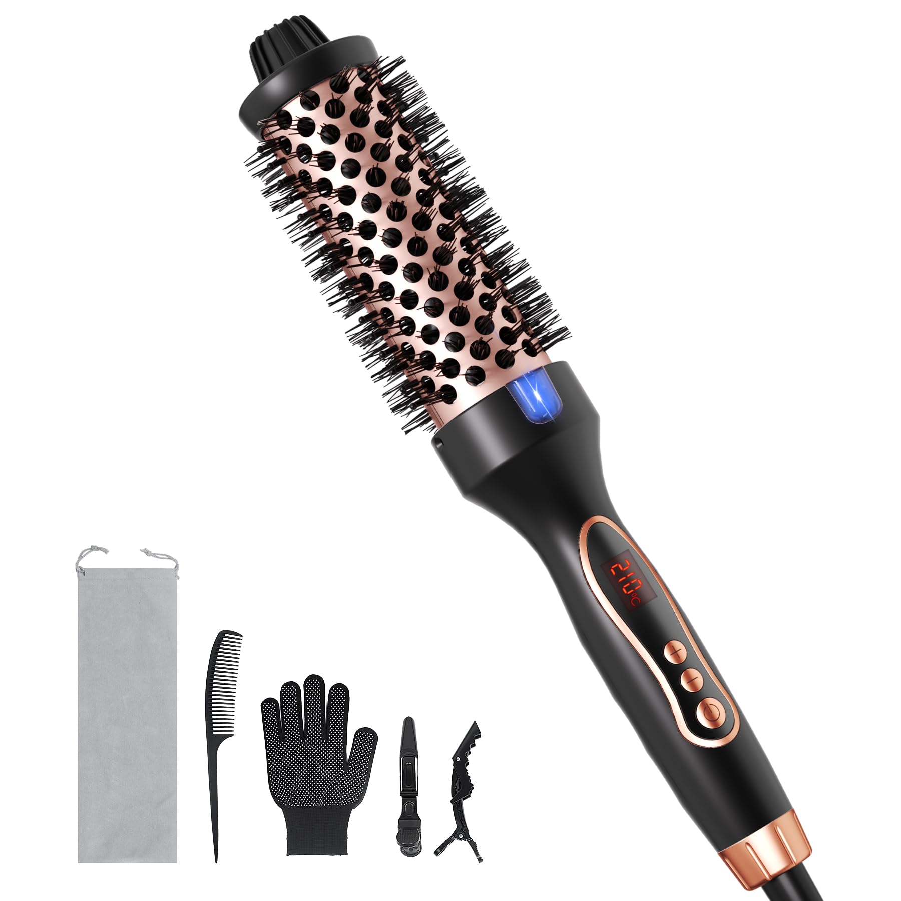 Thermal Brush, Spazzola Termica Arricciante, Spazzola Rotonda Termica Elettrica Ionica Per Ricci Naturali, 9 Temperature Regolabile, Meno Danni, Fusto Da 38mm, Doppia Tensione