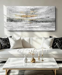 Nicetop Large Black White Gold Abstract Canvas Wall Art48x24InReady to Hang