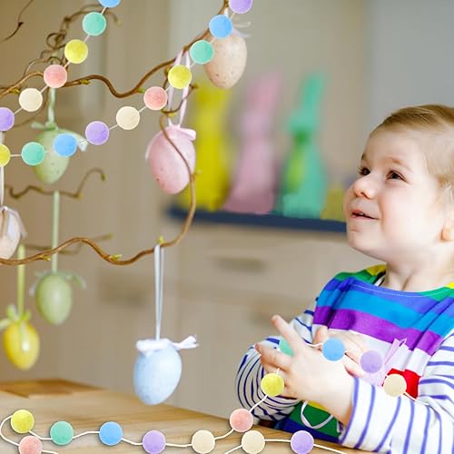 Miniatura 4 de Jishi Paquete de 3 guirnaldas de pompones de arcoíris pastel para colgar, decoración de Pascua, decoración del hogar para sala de estar, pared,