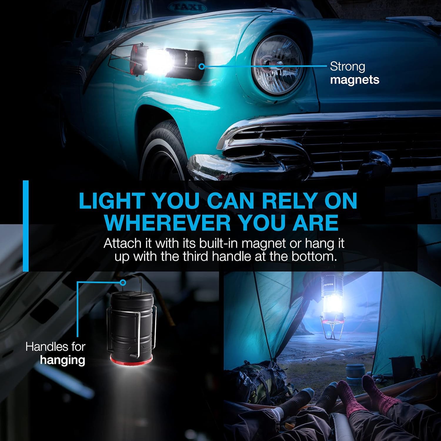 Lanterna da campeggio, lanterne a LED, kit di sopravvivenza adatto per uragano, luce di emergenza per tempesta, interruzioni, lanterne portatili all'aperto, nero, pieghevoli, batterie incluse