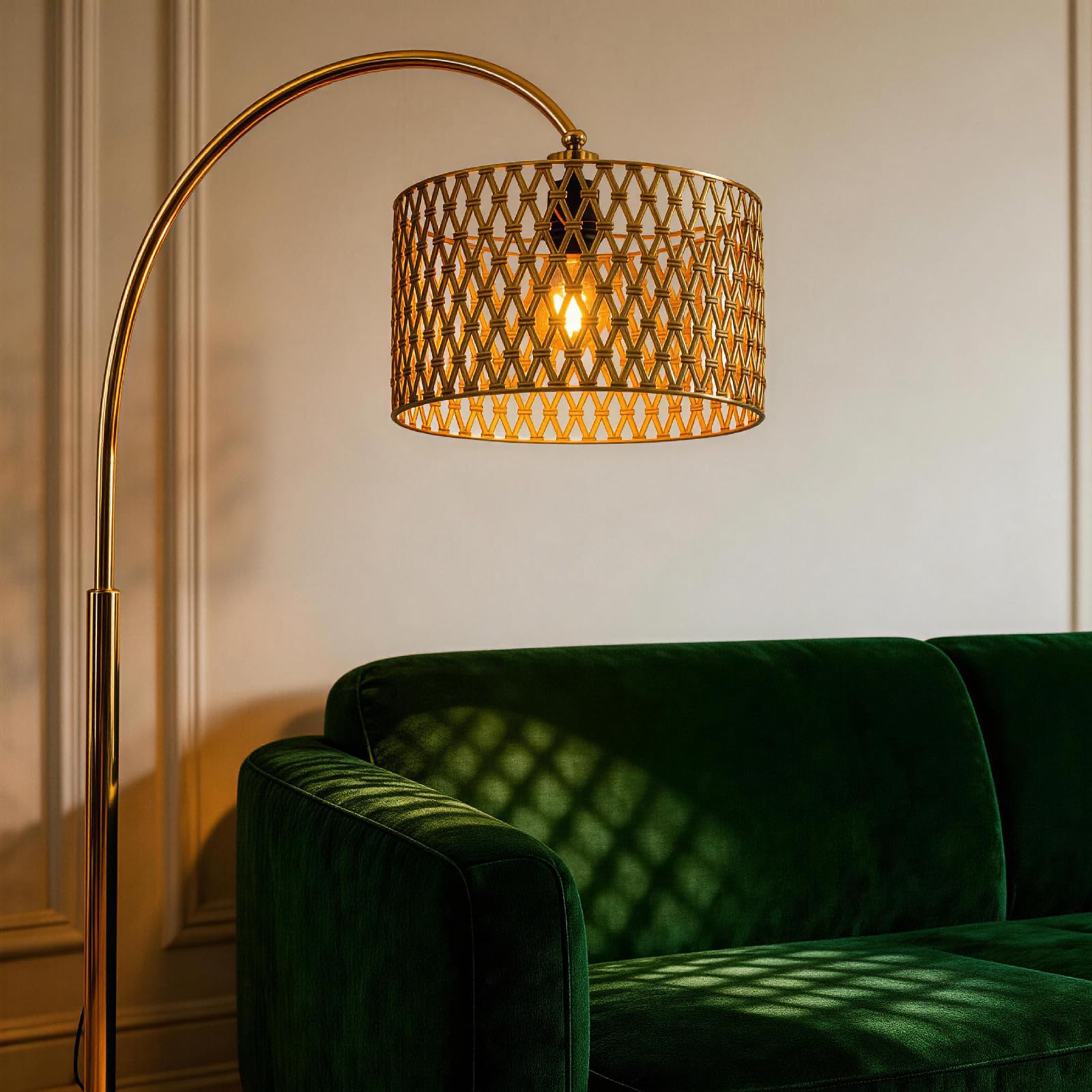 Osasy Geometric-Golden Modern Round Metal Lampshade Golden Drum Hollow Carved Lamp Floor Lamp Pendant Lamp Table Lamp