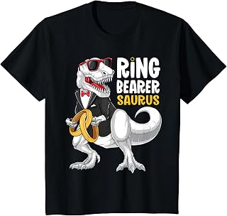 Kids Ring Bearer Saurus Shirt Tux T Rex Wedding Boys Ring Bearer T-Shirt