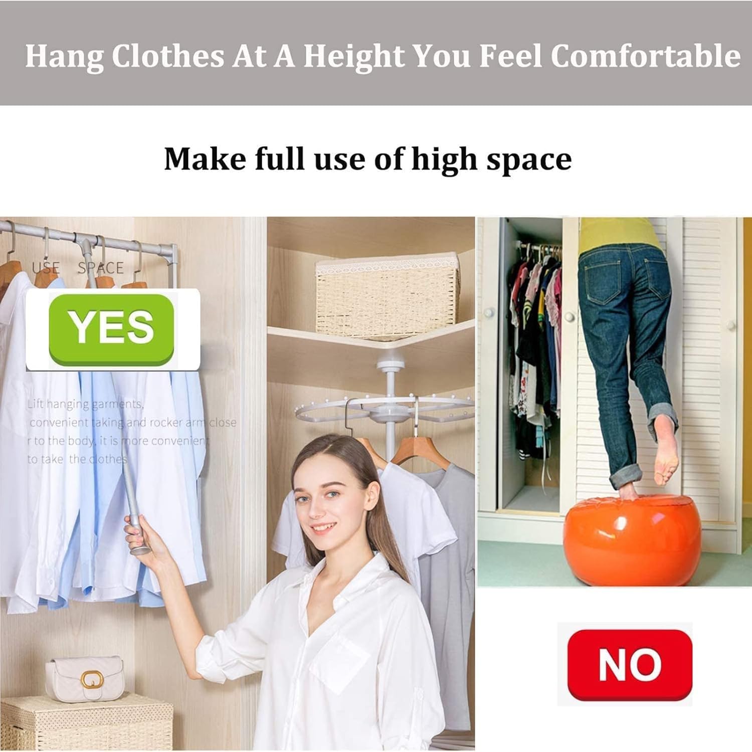 Adjustable Pull Down Closet Rod - Side Mounted Wardrobe Rail with Telescoping Handle and Mounting Hardware for Easy Access in Closets and Wardrobes