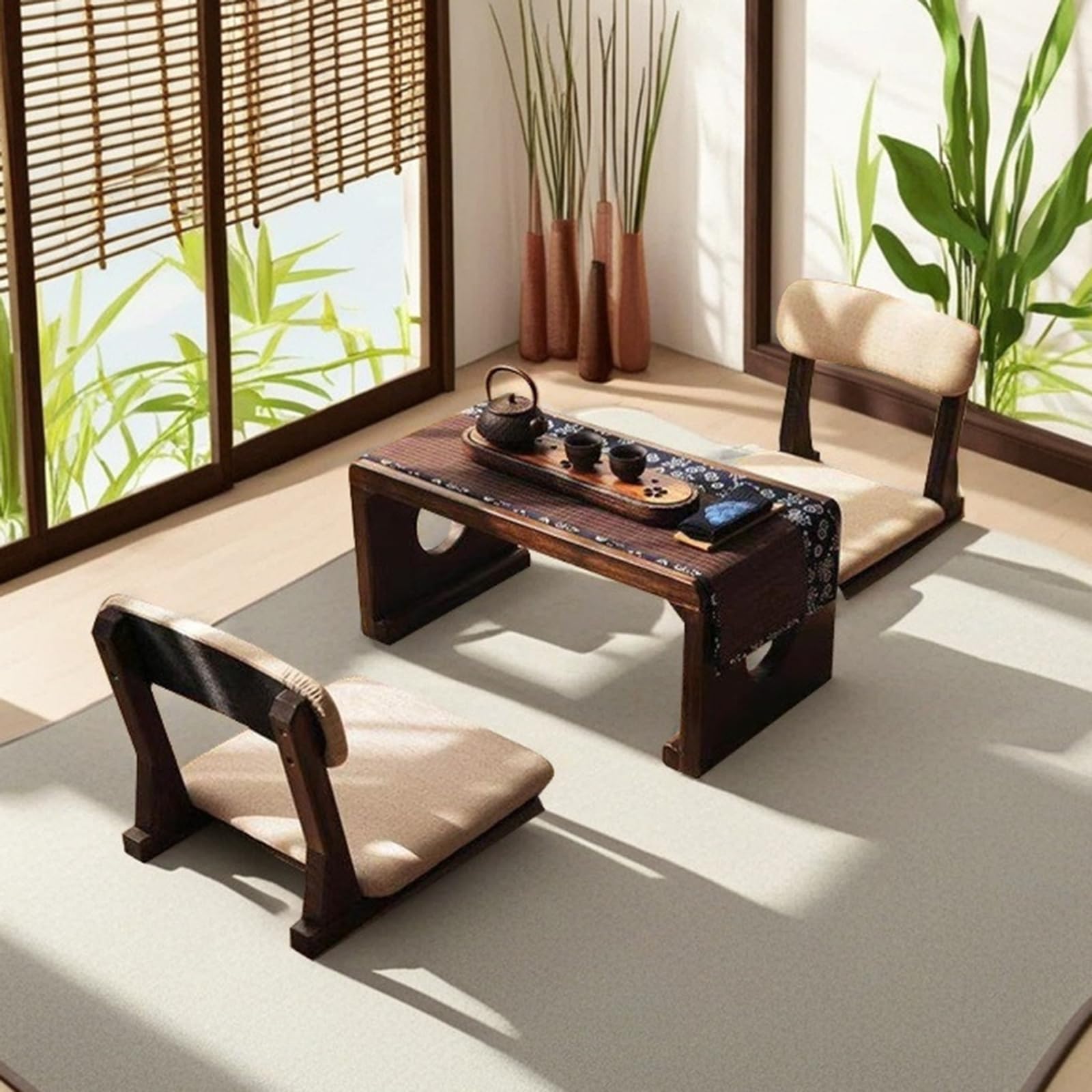 Tatami Stuhl,Tatami Meditationsstuhl Im Japanischen Stil,Bambus Bodenstuhl FüR Wohnzimmer,Bodenstuhl Sitz Mit Kissen,Platz Sparen,Geeignet FüR Wohnzimmer,Erker,Balkon
