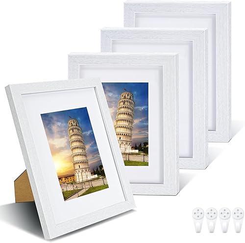 Nacial Portarretratos de 5 x 7 pulgadas, juego de 4 portarretratos blanco para fotos de 4 x 6 con paspartú, para fotos de 5 x 7 pulgadas sin