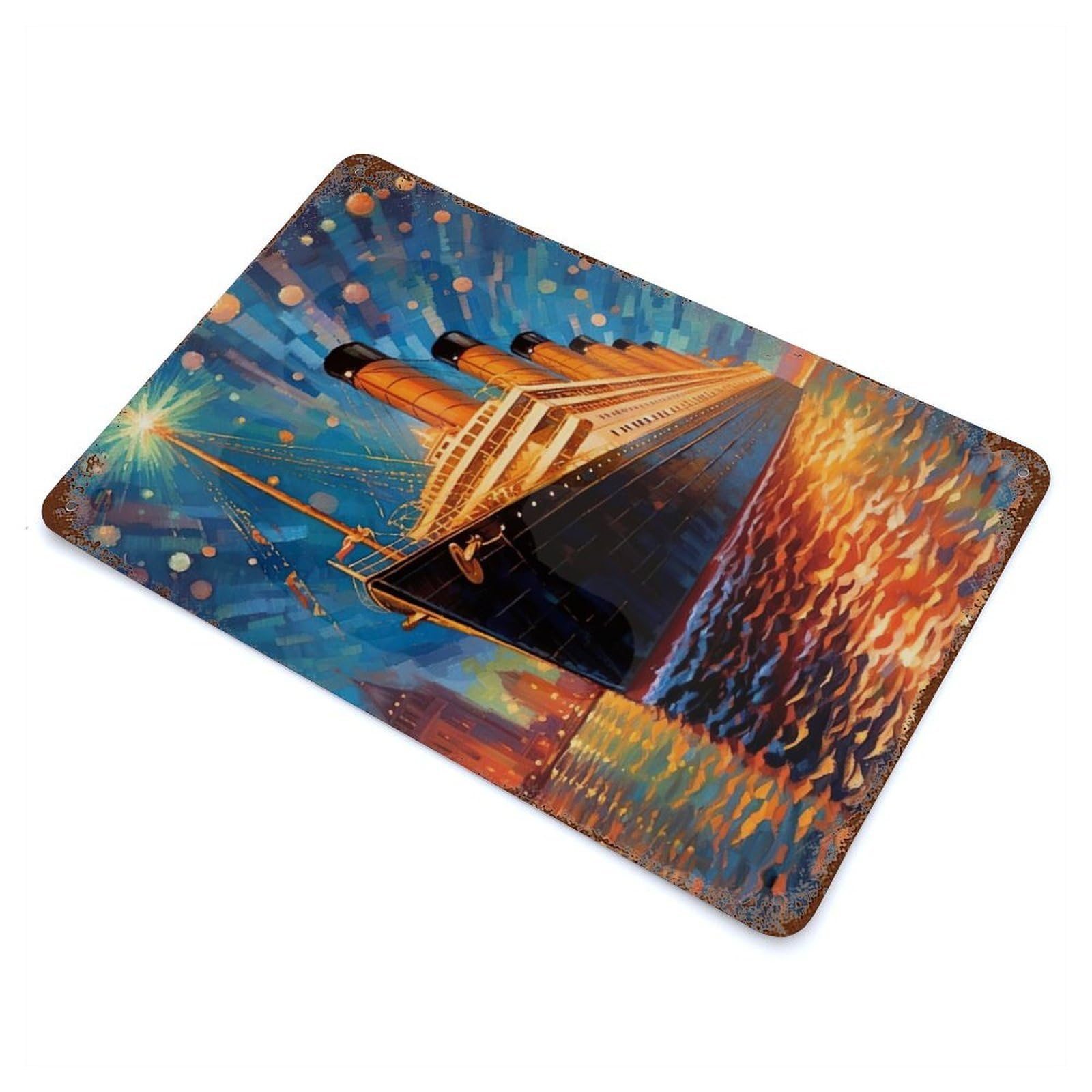 Vintage Rust Metal Sign with Titanic Watercolor Design 11.8"x7.9", for Shed, Workshop And Garage Wall Decor, Classic Wall Plaque