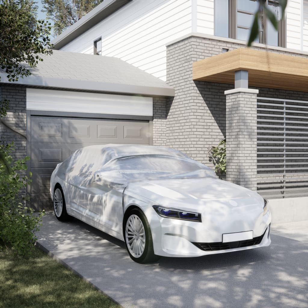 vidaXL Half Car Cover with Hooks Silver L PEVA — view 2