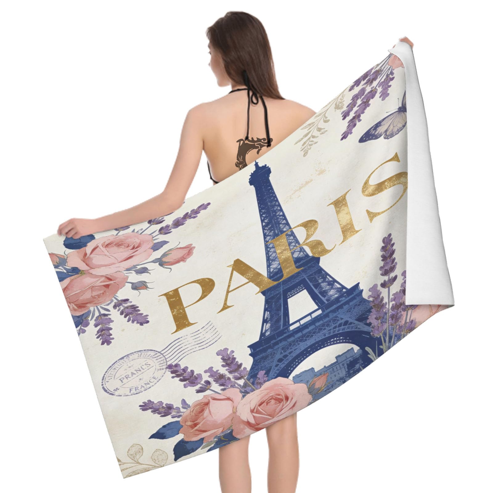 Leichong 3D Eiffel Tower Beach Towel Microfiber Soft Quick Dry for Adults, Romantic Theme Bath Towel Lightweight Soft Absorbent for Travel Swimming Pool Sports, 75 x 150 cm