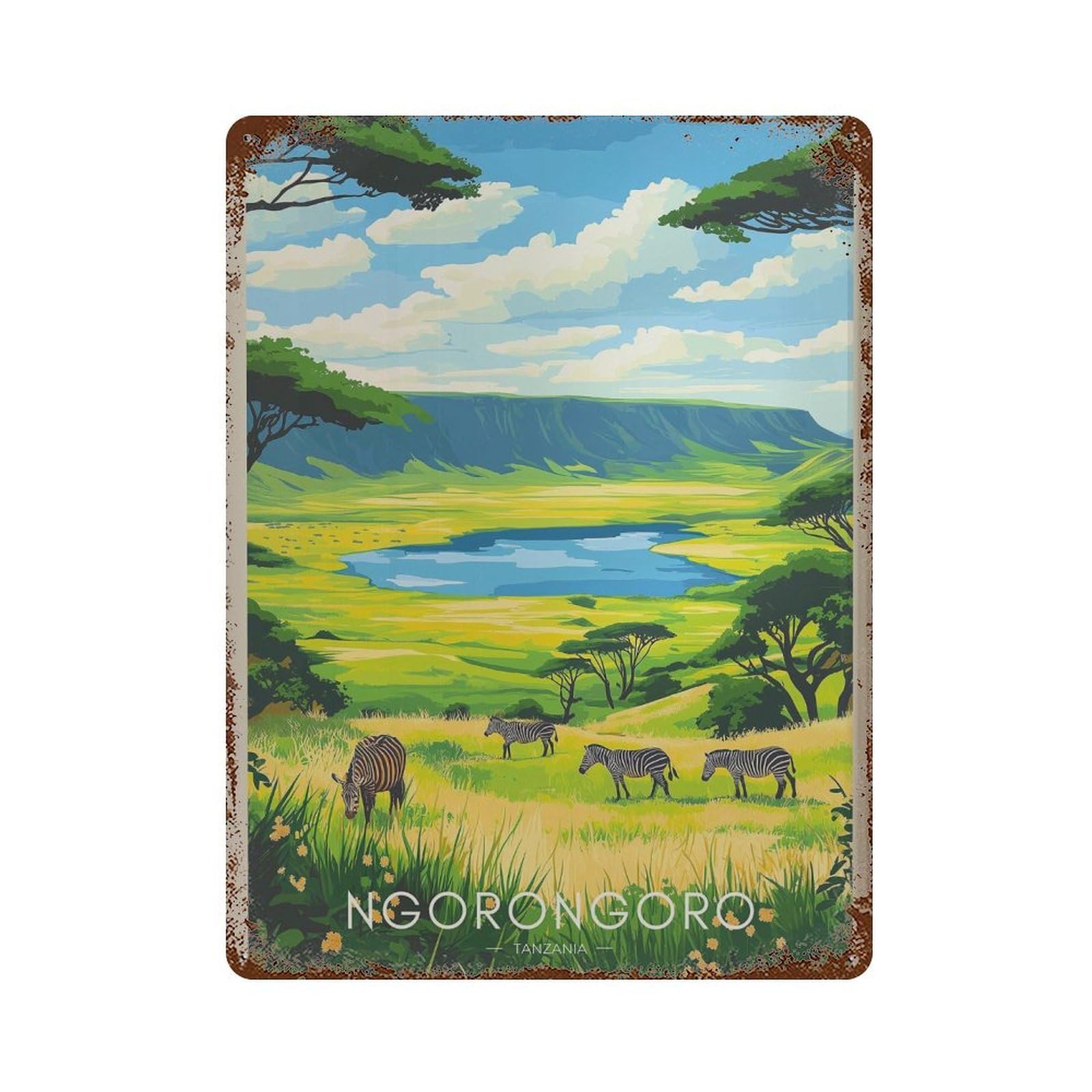 xiaoxiaoshen Ngorongoro Tanzania Travel Savanah Wall Decor Art Metal Tin Poster Modern Home Decor Art Home Bar Shop Decorations Vintage Sign 40x30cm