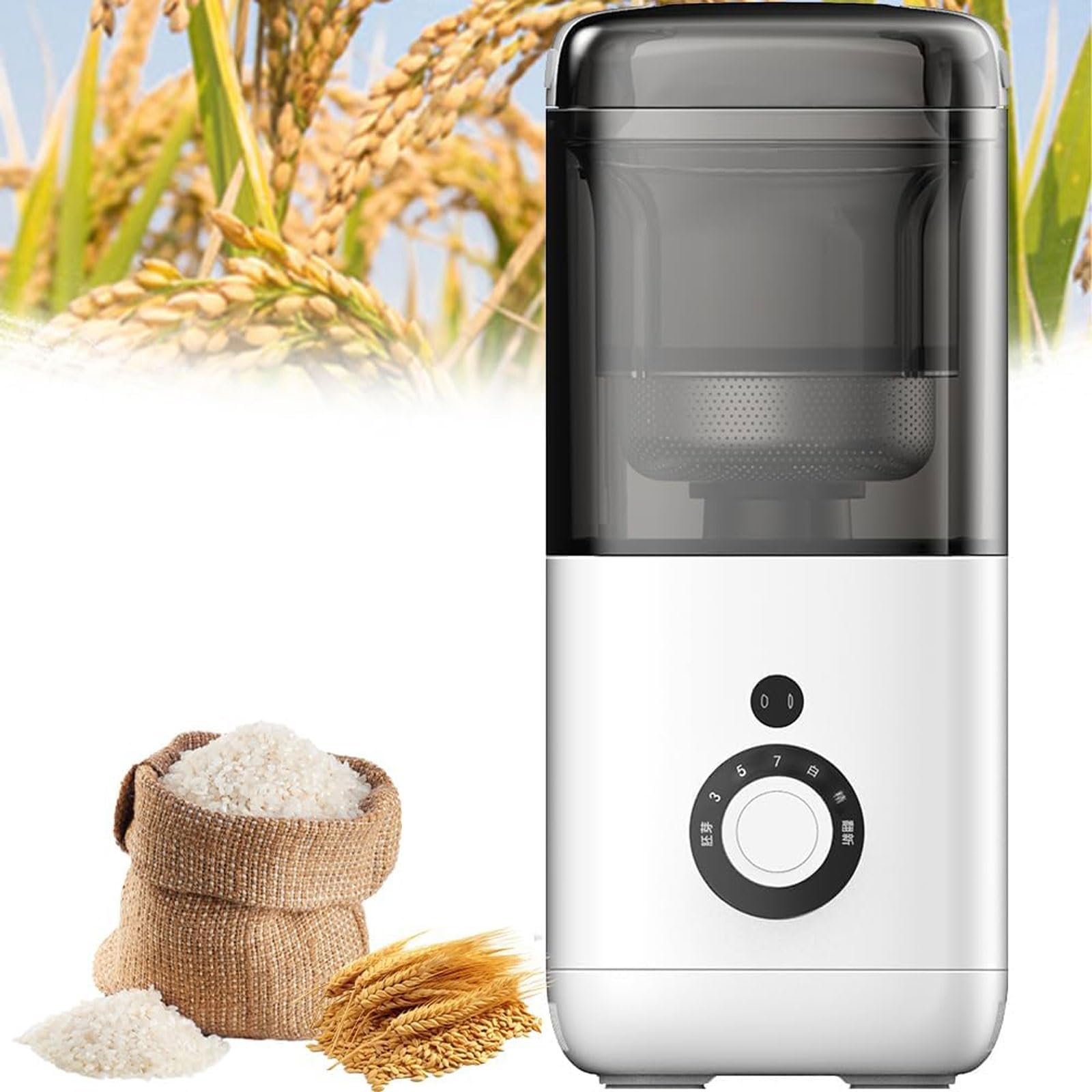 YXYLJOZ Automatic Rice Grinder Machine, 300W Electric Rice Milling Hulling Device with 7 Gears, Safety Lock, 480ml Capacity for Brown and Germ Rice