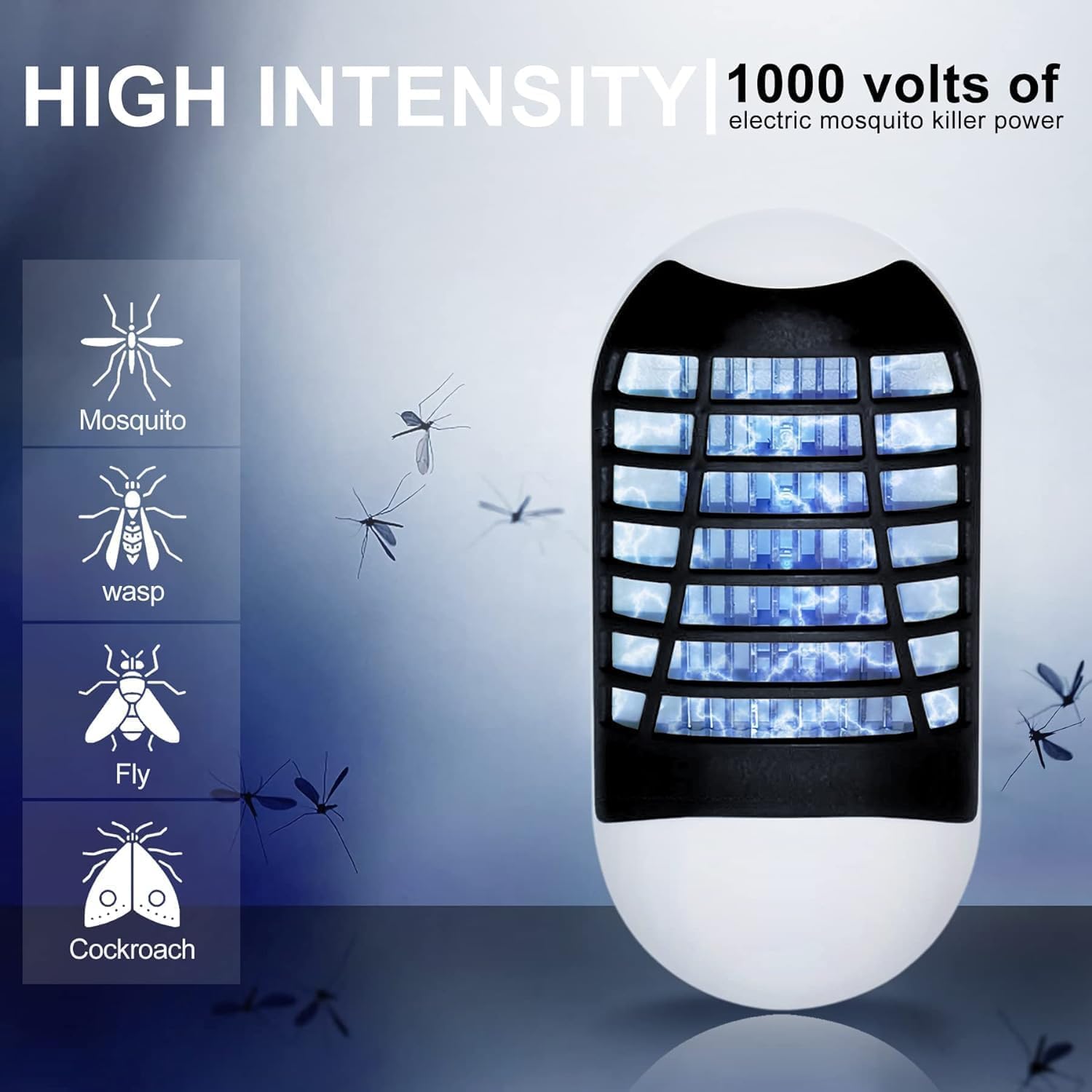 Bug Zapper Indoor,Electronic Fly Zapper Lamp for Familie，LED Lights Eliminates Flies Flying Pests Non Toxic Silent Effective Operation UV - 3