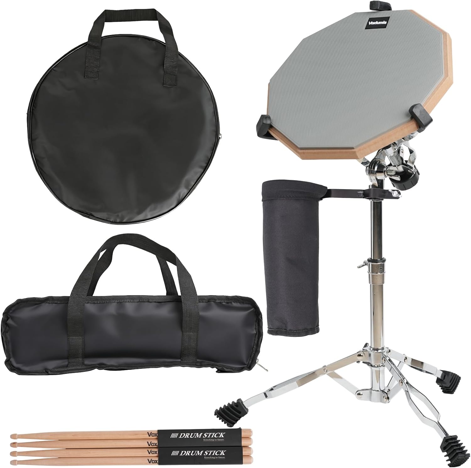 Drum Practice Pad Set, 12 Inch Double Sided Silent Drum Pad with Storage Bag,2 Pair Drum Sticks with Drumstick Holder,Adjustable Snare Drum Stand with Carry Bag