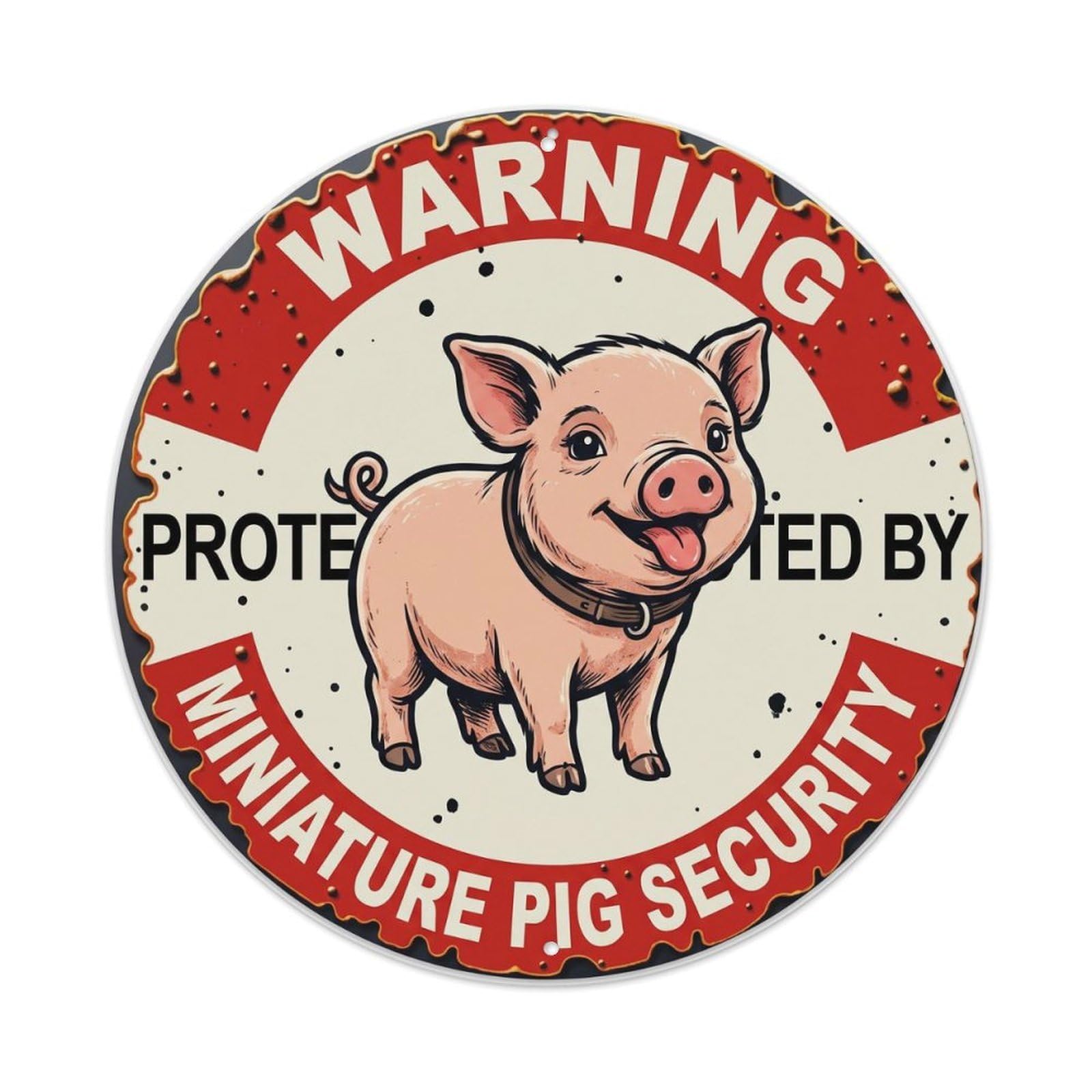 Tgrcjimh Style Metal Tin Sign Warning Protected By Miniature Pig Security Vintage