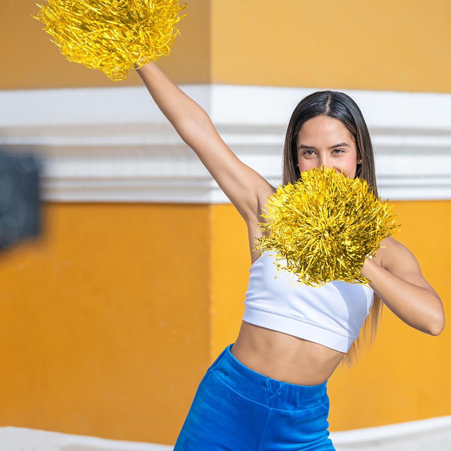 HAVAGDTM 36PCS Cheerleading Pom Poms Metallic Foil Plastic Pom Poms with Baton Handle for Game Sports Squads Dancing Party Football Basketball Club Spirit Sports Stage Performance Celebration