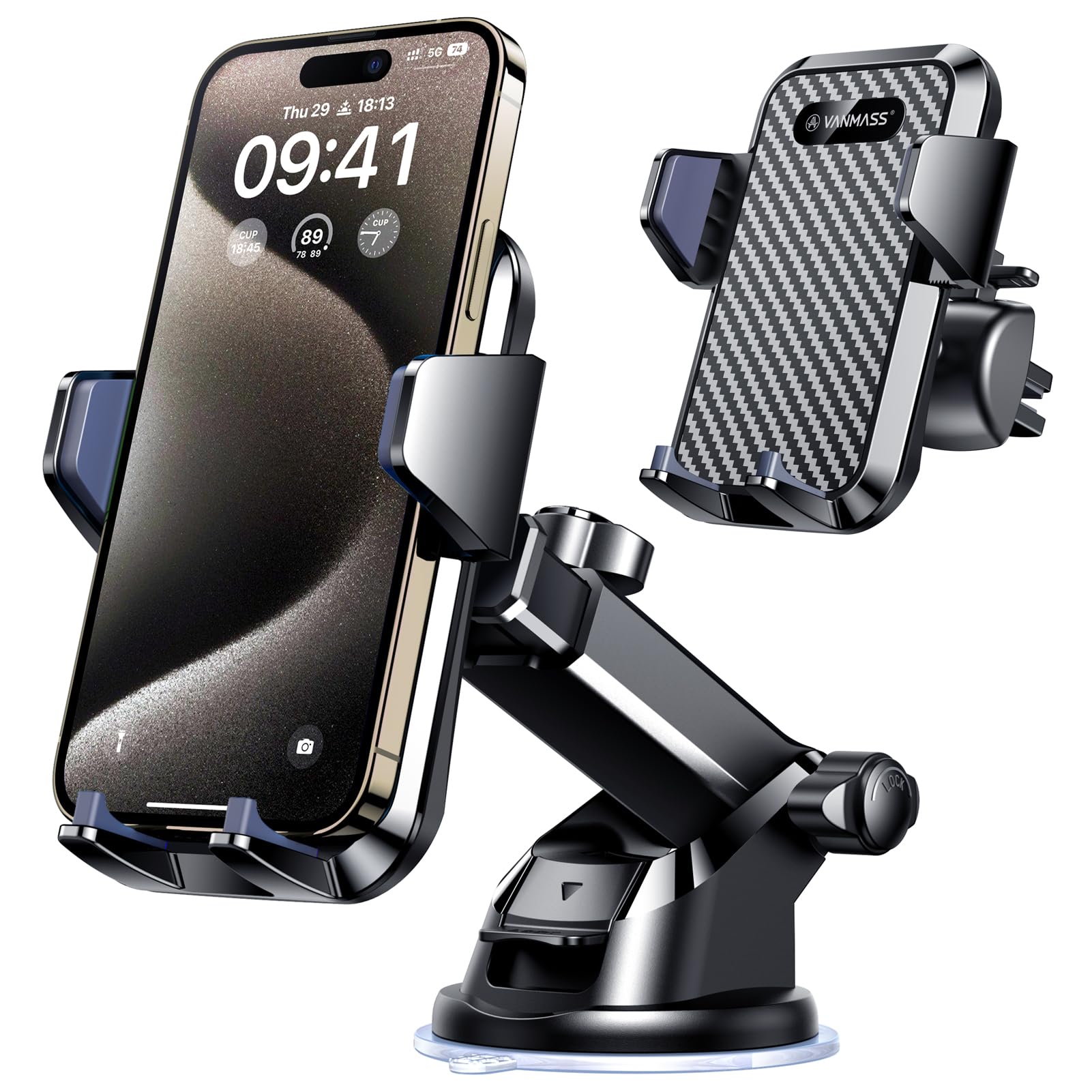 VANMASS Handyhalterung Auto EasyClamp 2022 Upgrade 3 in 1 Lüftung & Saugnapf Handyhalter Auto 100% Sicher Universale Kfz Handyhalterung 360° Flexibel Für Alle Autos & Alle iPhone Samsung Huawei LG