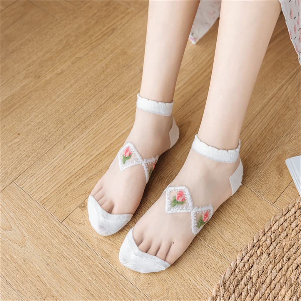 Home Collections 3 pary damskie krótkie skarpetki letnie kryształowe jedwabne skarpetki damskie elastyczne Harajuku kwiatowe niskie skarpety do kostek skarpetki