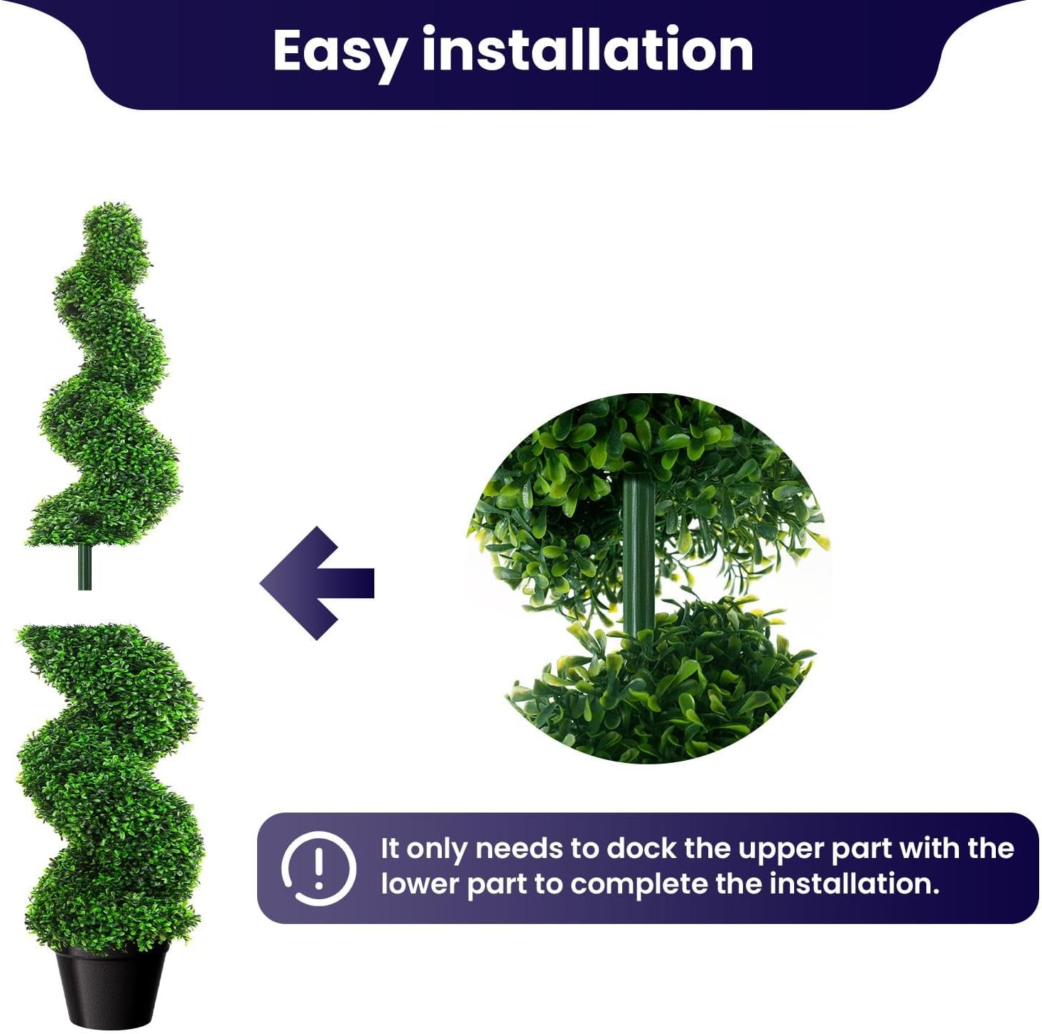 3ft Artificial Boxwood Spiral Tree (2 Pcs Set), Artificial Trees with Weighted Pot, Outdoor Artificial Plants for Outdoor & Indoor Decoration, Boxwood Topiary, Artificial Topiary for Outdoors