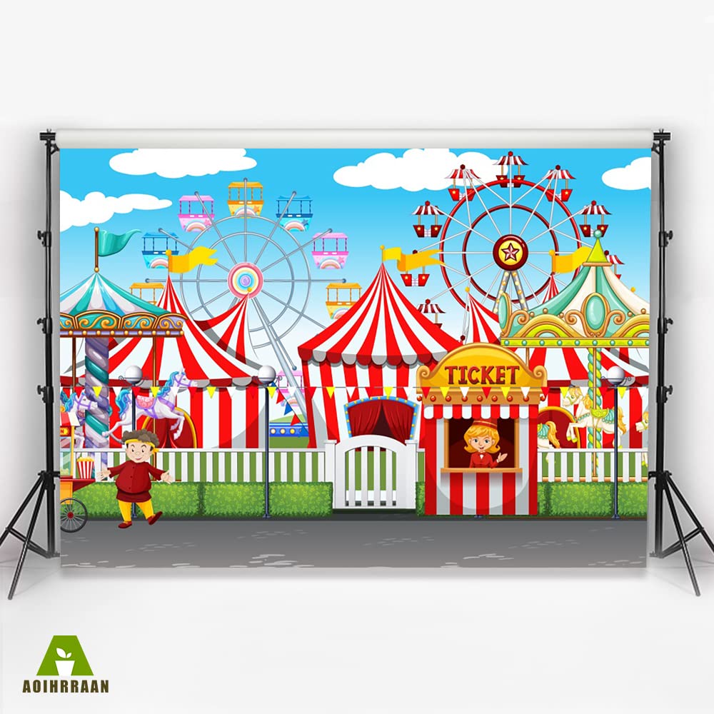 Aoihrraan 3x2m Circo Fondo Diversión Parque Carnaval Rojo Carpa Ferris Rueda Fotografía Fondo Recién Nacido Bebé Ducha Cumpleaños Fiesta Decoración Bandera Niños Chico Chica Retrato Foto Prop