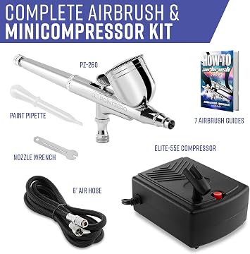 PointZero Multi-Purpose Dual-Action Airbrush Set - Mini Compressor Kit