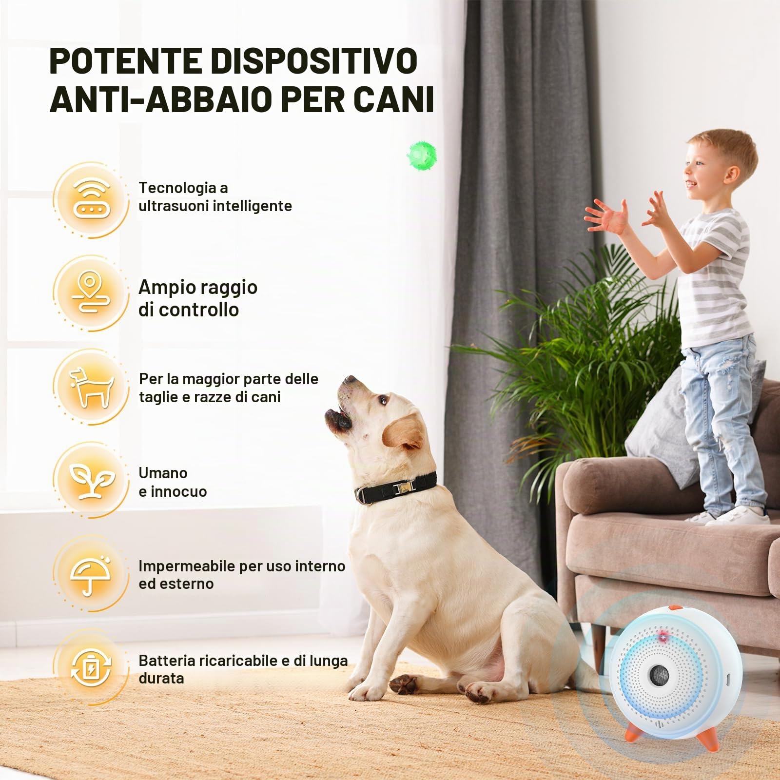 Antiabbaio, Automatico AntiAbbaio per Cani Deterrenti, Ultrasuoni Anti Abbaio Cani Dispositivo, Anti-Abbaio Impermeabile & Ricaricabile con 33ft Raggio di Azione, per Cani Grande/Piccola Taglia