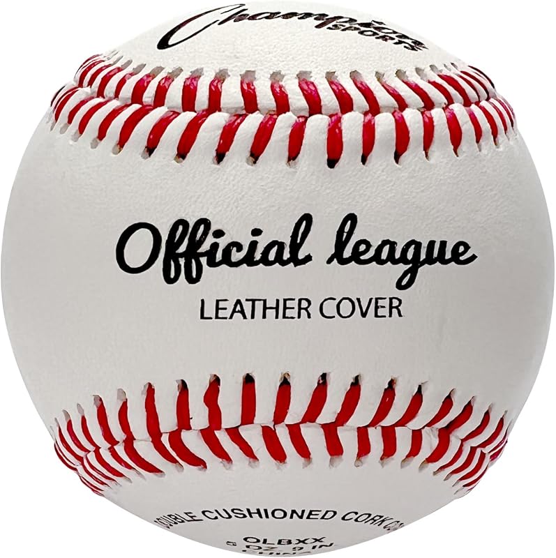 Champion Sports Juego de béisbol de cuero: docena de pelotas de béisbol oficiales de la liga de cuero genuino para interiores y exteriores para entrenamiento de práctica o juego real - OLBXX Paquete de 12