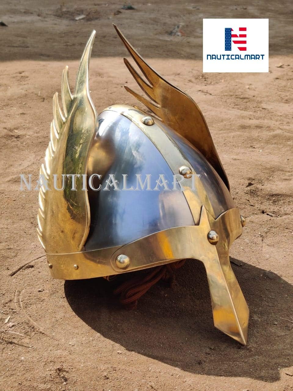 Medieval Mask Viking Helmet Replica Armor Warrior Helmet with Wooden Stand and Liner