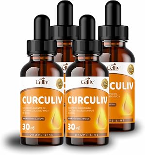Kit Com 4 - Curcumina em Gotas Curculiv - Cúrcuma e Colágeno Tipo II 30ml