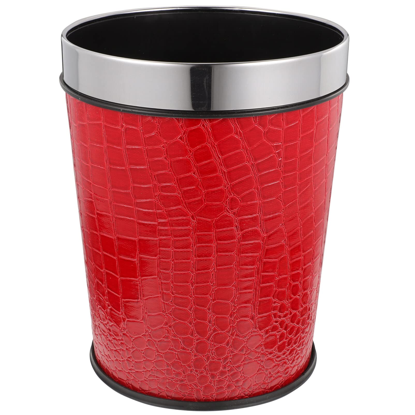 Alipis 5L PU Leather Trash Can Vintage Round Waste Bucket Lidless Paper Basket Garbage Bin for Home Office Bathroom Red